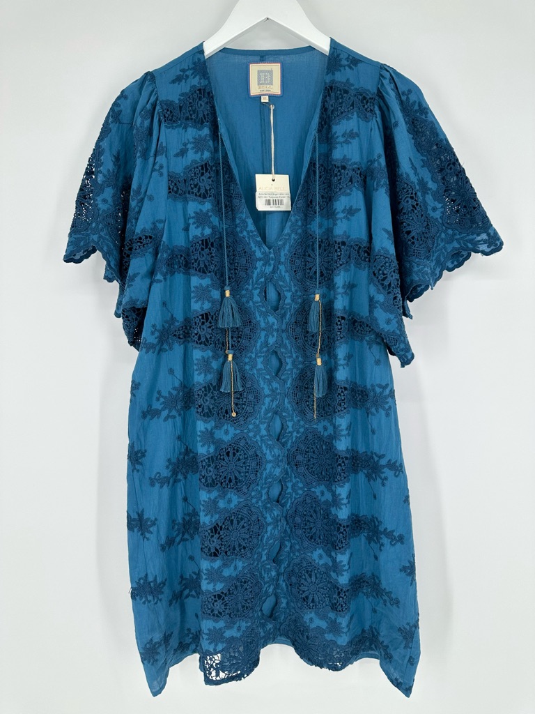 Bell By Alicia Bell Mini Angel Kaftan Eyelet Lace Dress Turquoise